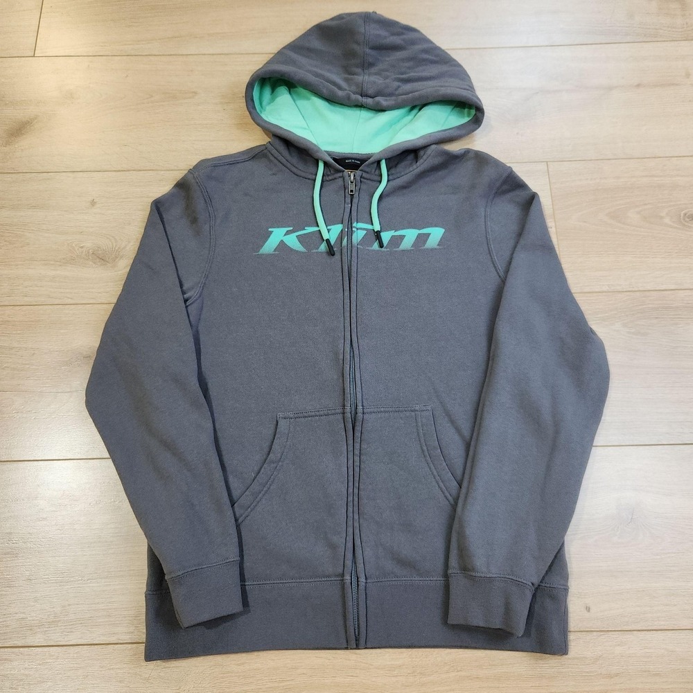 Klim Hoodie Womens Medium Gray Full Zip Fleece Logo Sweatshirt Lined Hooded